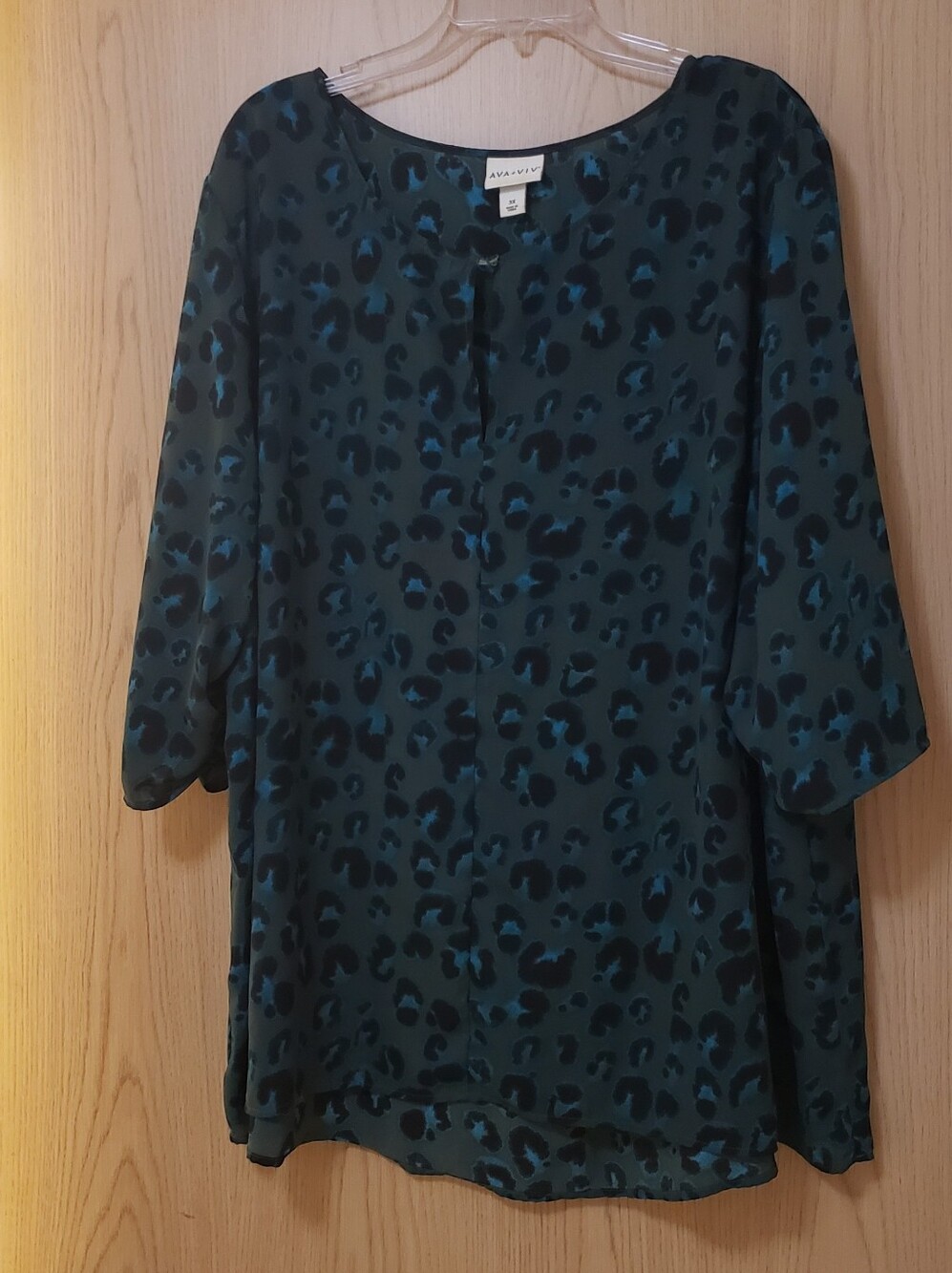 Ava & Viv Dark Green Tunic with Teal and Black Leopard Print